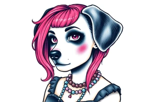 hot puppy goth girl with big boobs and pink hair tattoo idea