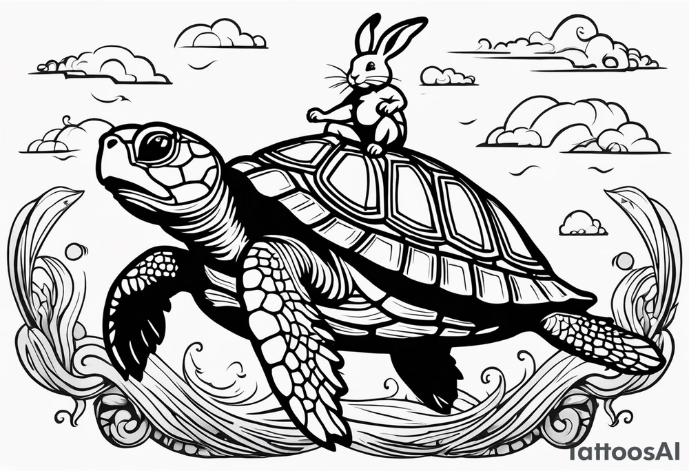 Bunny riding on a sea turtle tattoo idea