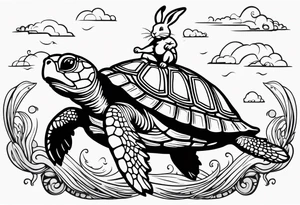 Bunny riding on a sea turtle tattoo idea