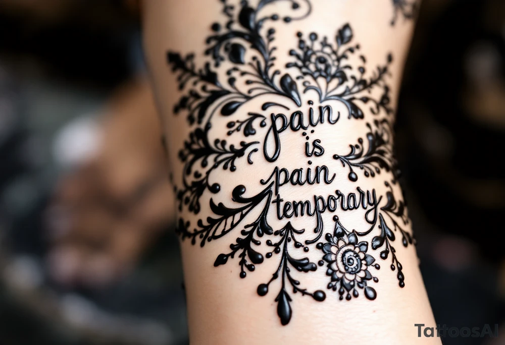 Indian style Henna tattoo for the inner wrist including words pain is temporary. Don’t show the wrist or arm tattoo idea