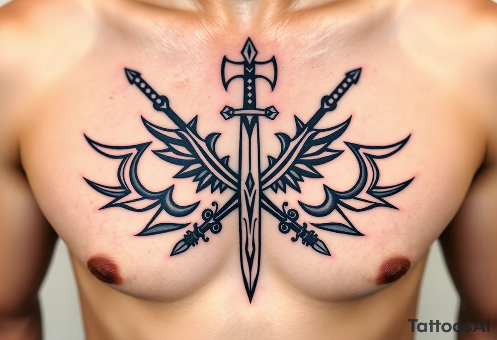 Armoury with sheild sword spears and axe tattoo idea