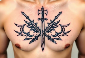 Armoury with sheild sword spears and axe tattoo idea