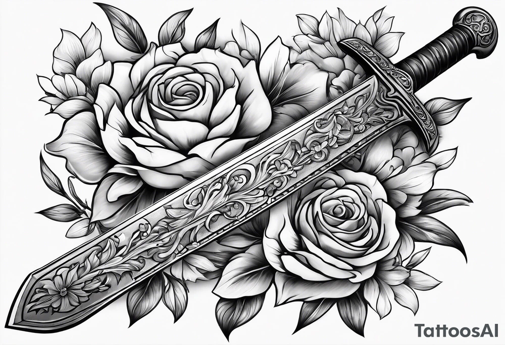 Sword with flowers wrapped around it tattoo idea