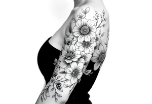 floral composition with japanese vibe, mutiple ornemental patern and leaf tattoo idea