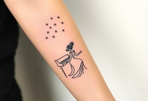 woman playing piano under the stars tattoo idea