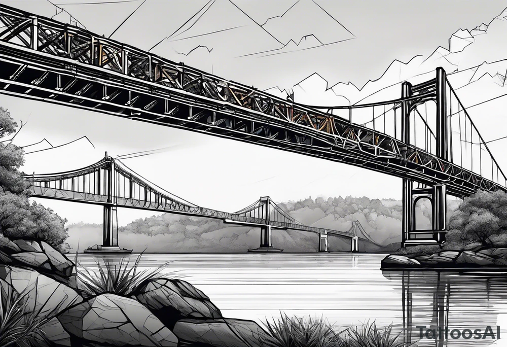 view from under cantilever bridge tattoo idea