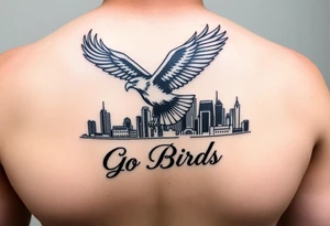 On upper bicep 
Philadelphia Eagle classic bird flying over Philadelphia city skyline with the words Go Birds under it tattoo idea