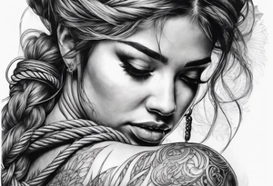 woman kneeling and tied with a rope tattoo idea