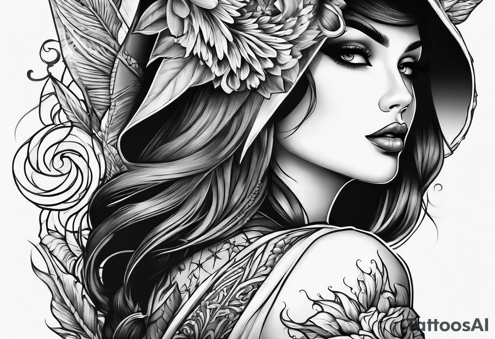 Female holding dagger tattoo idea