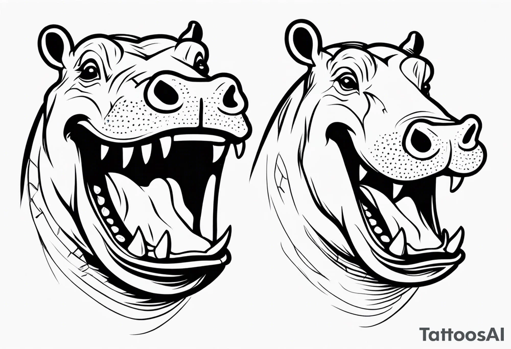 Hippopotamus face laughing tattoo idea