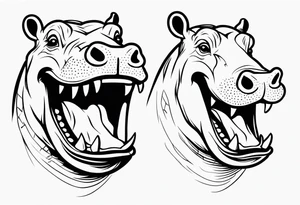 Hippopotamus face laughing tattoo idea