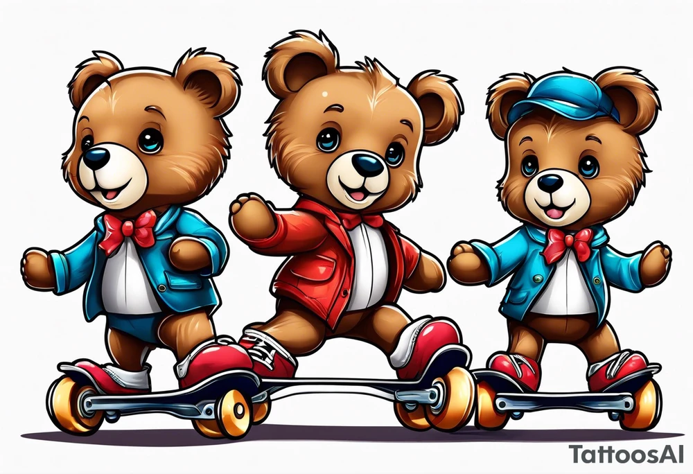 Teddy bears rollerskating tattoo idea