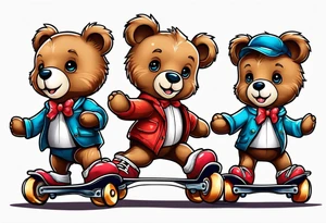 Teddy bears rollerskating tattoo idea
