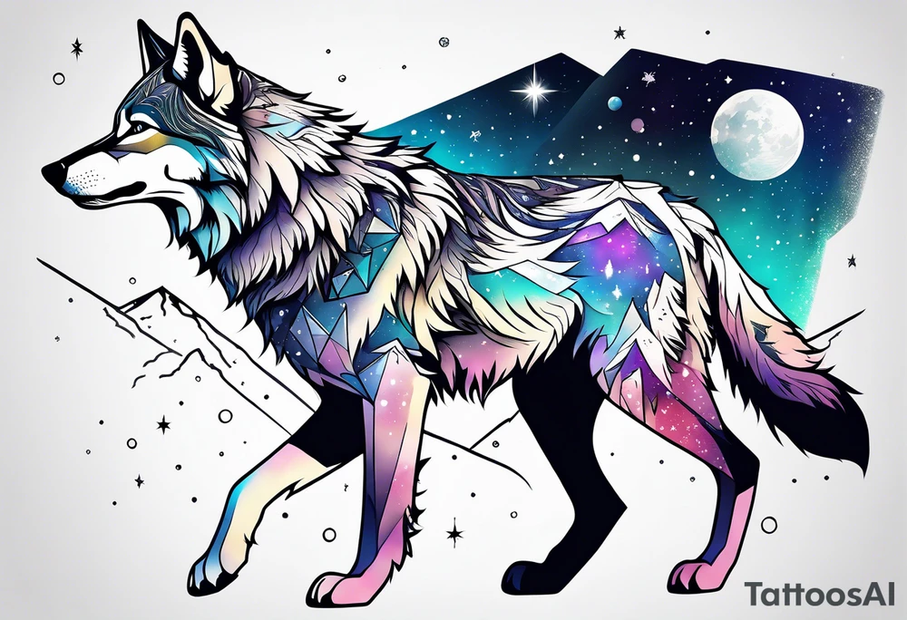 Constellation, animal wolf snow , géométric tattoo idea