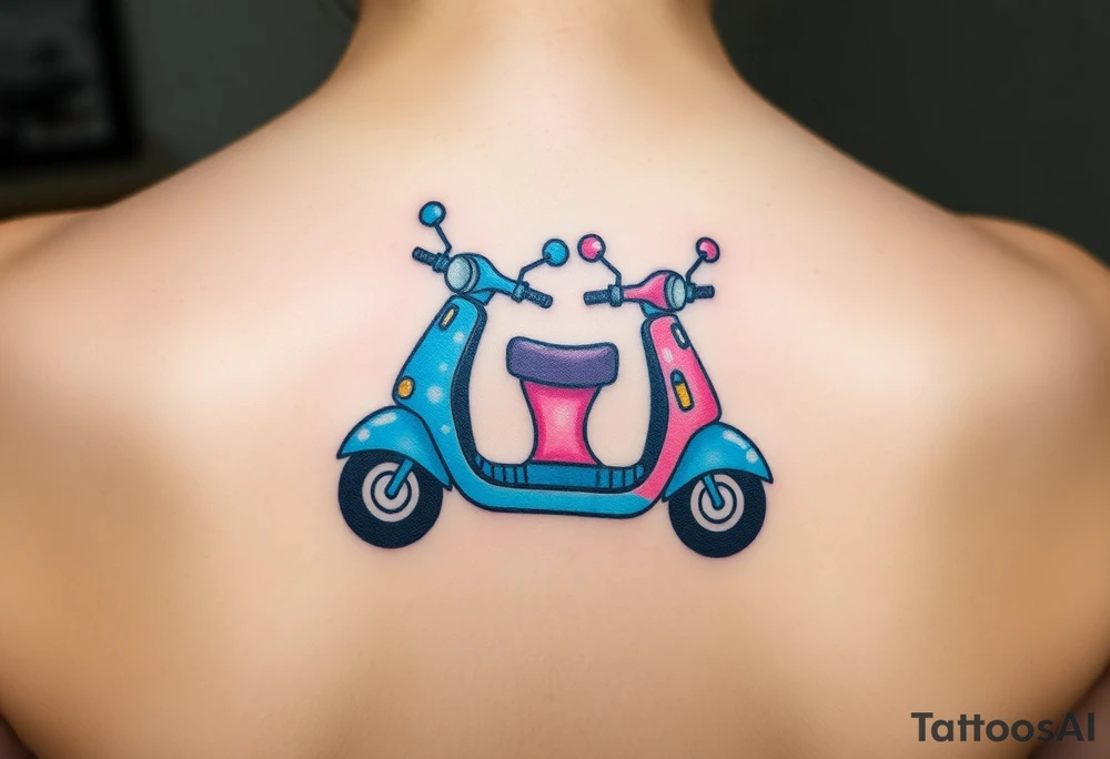 2 scooters, blue and pink, riding together tattoo idea