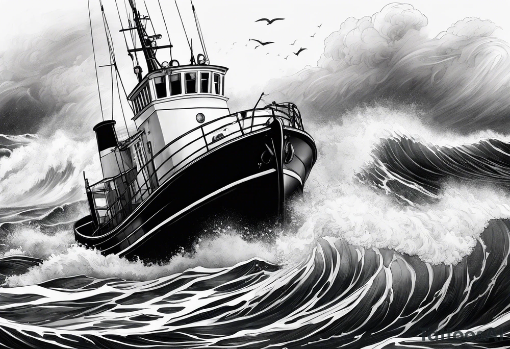 lifeboat on raging sea in cornwall tattoo idea