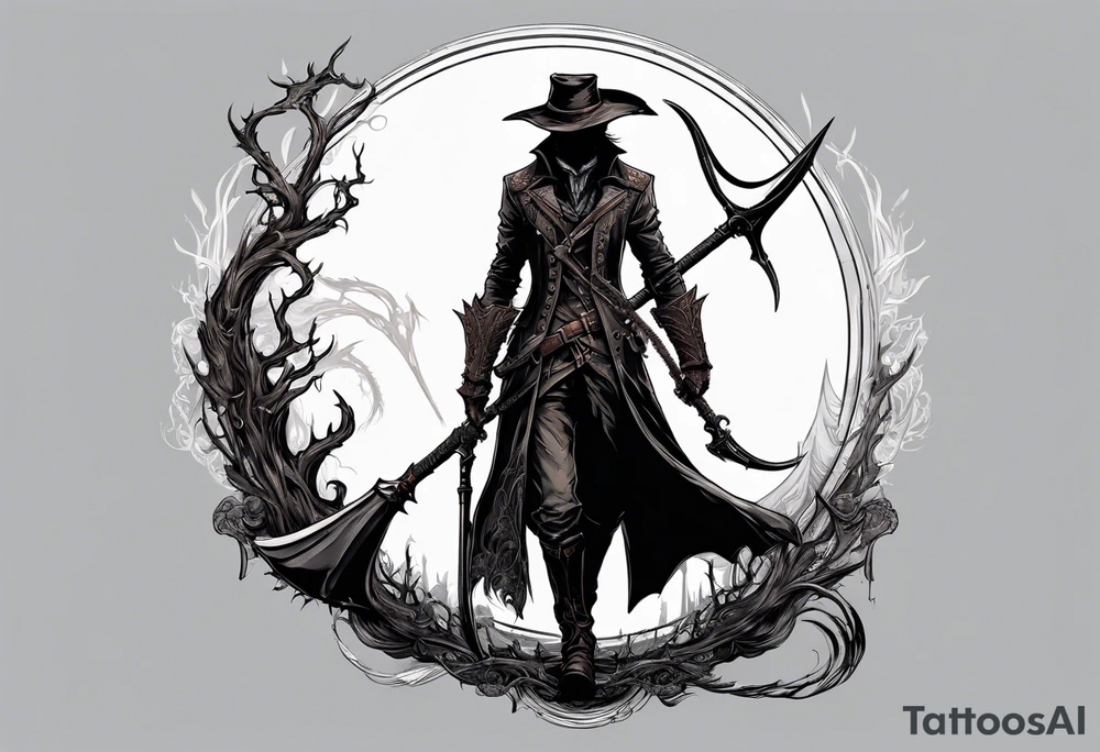 Bloodborne hunter, holding  scythe, going insane tattoo idea