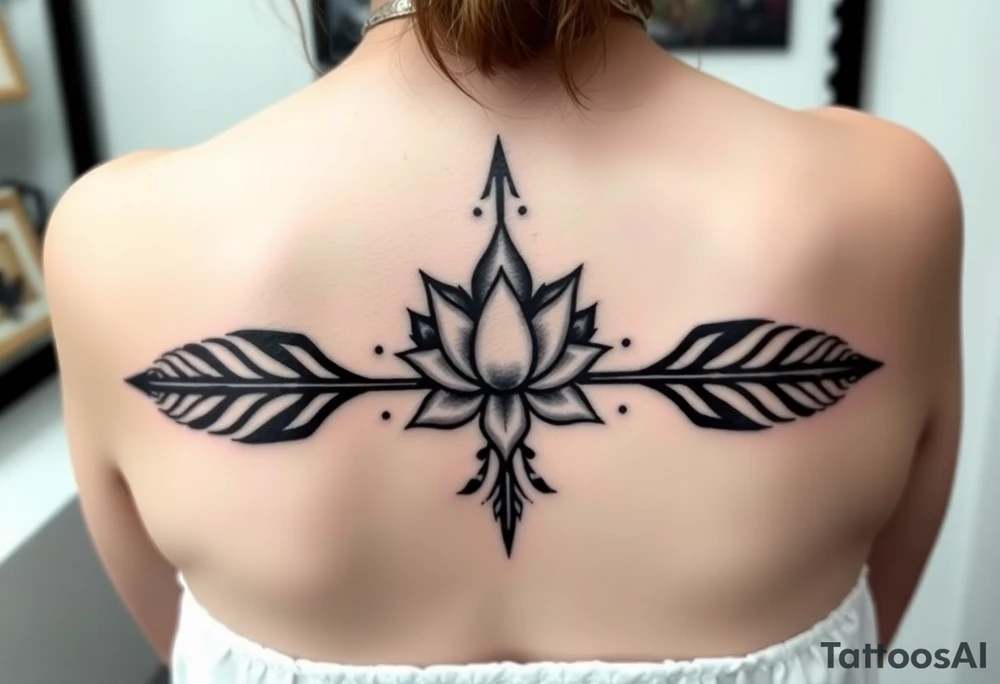 to cover up a arrow with lotus flower in centre tattoo idea