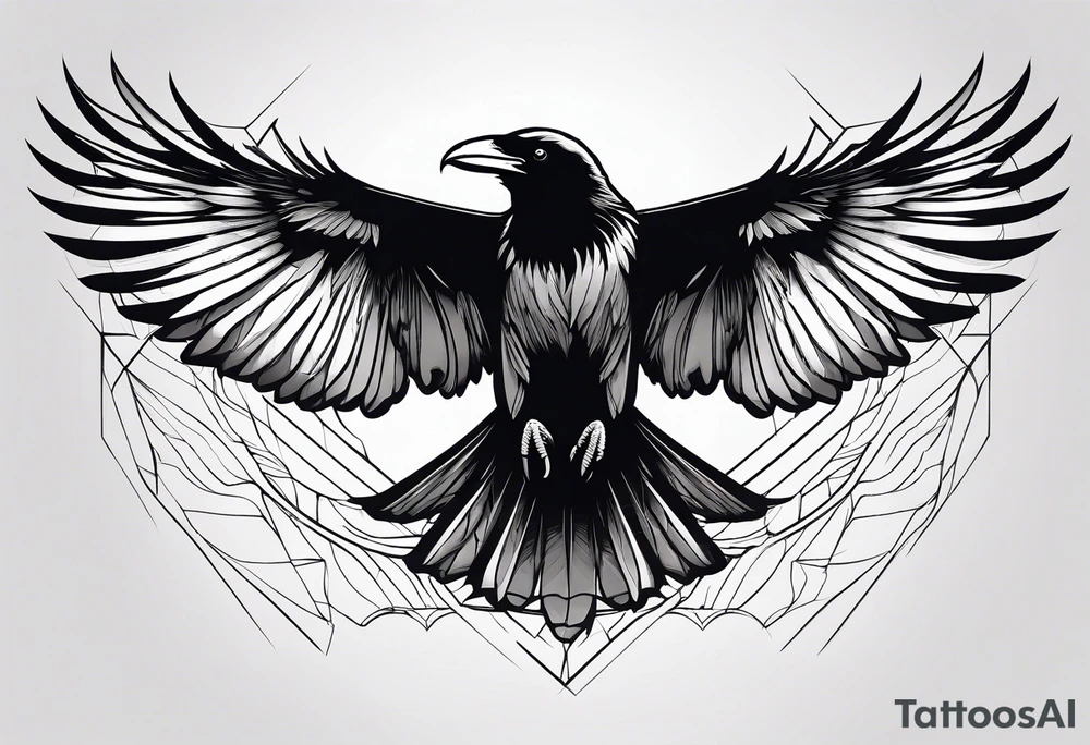 outline with straight lines of a flying raven, without grafik inside tattoo idea