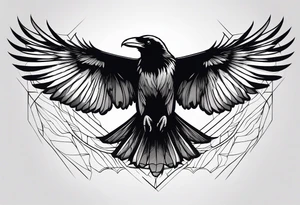 outline with straight lines of a flying raven, without grafik inside tattoo idea