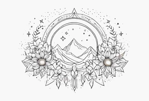 fine line with sun, stars, floral, dots. Sternum tattoo tattoo idea