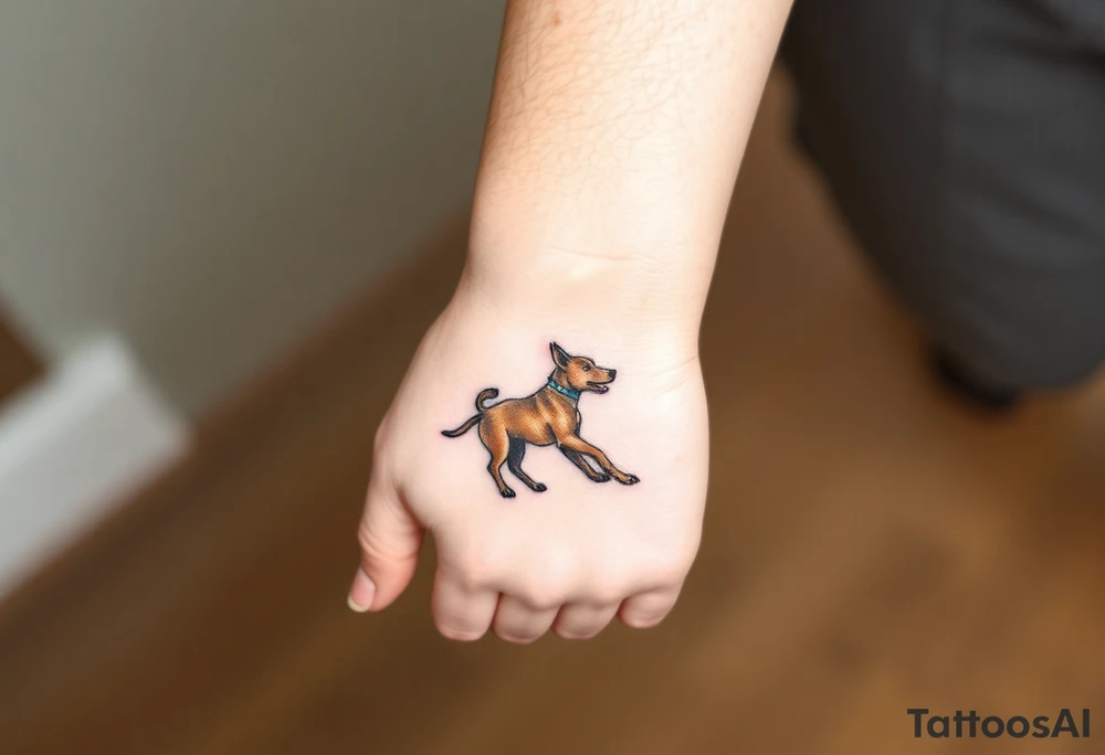 a tan pitbull and a black Australian cattle dog playing together tattoo idea