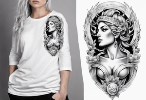 Greek mythology sleeve for women to signify power and success tattoo idea