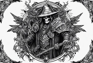 Warlock raising a skeleton warrior tattoo idea