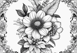 Arm wrap floral dainty soft leaves with bee dragonflower tattoo idea