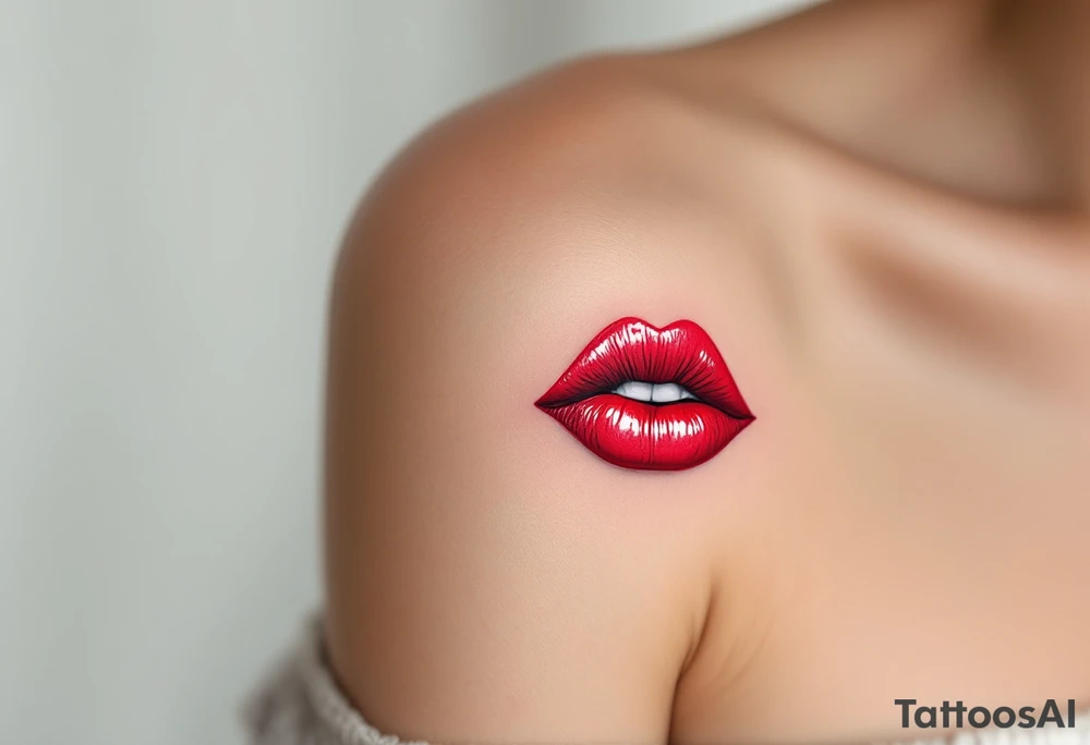 Cherry Bomb Lips – Bright cherry red kiss lipstick mark, bold and sultry, like a kiss left on a love letter. tattoo idea