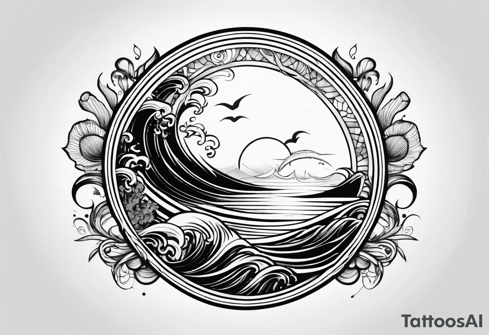 I want a tattoo of the ocean in a simple circle tattoo idea