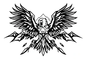 majestic eagle spreading wings against mountain peaks tattoo idea