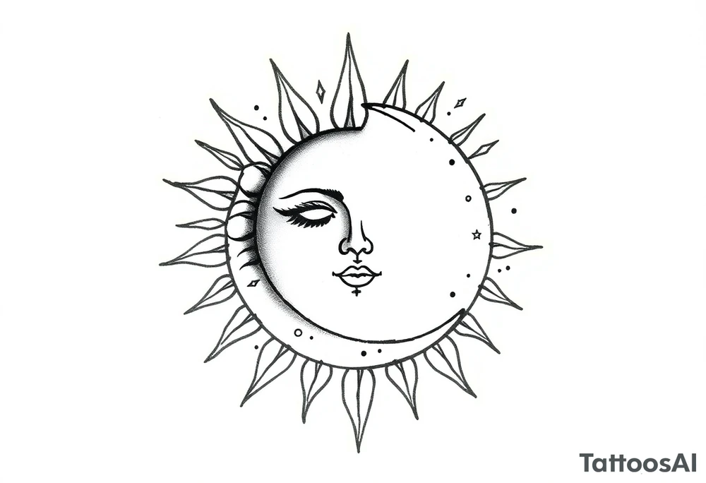 celestial sun and moon embrace with constellation patterns tattoo idea celestial sun and moon embrace with constellation patterns tattoo idea
