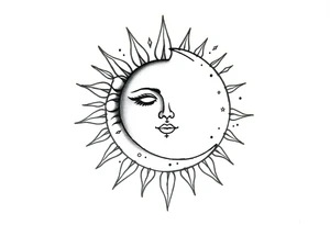 celestial sun and moon embrace with constellation patterns tattoo idea