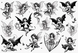 Tiny fairy riding on a bat tattoo idea