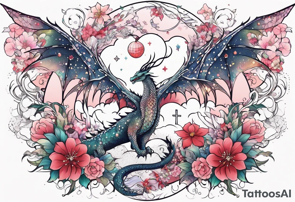 Constellation, wing , snow , cross , dragon female japan kawaii , flower tattoo idea