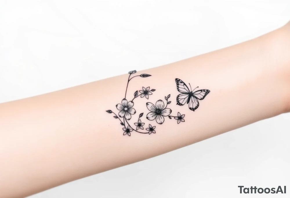 spring violet flowers and butterflies tattoo idea