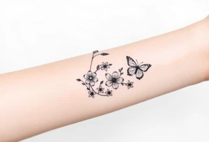 spring violet flowers and butterflies tattoo idea