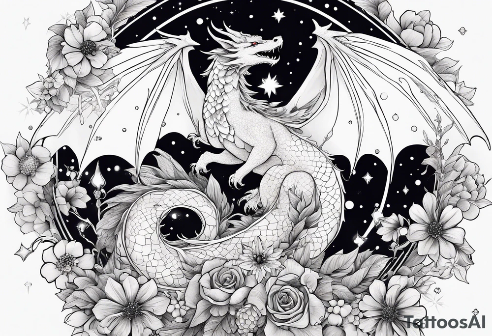 Constellation, wing , snow , cross , dragon female japan kawaii , flower tattoo idea