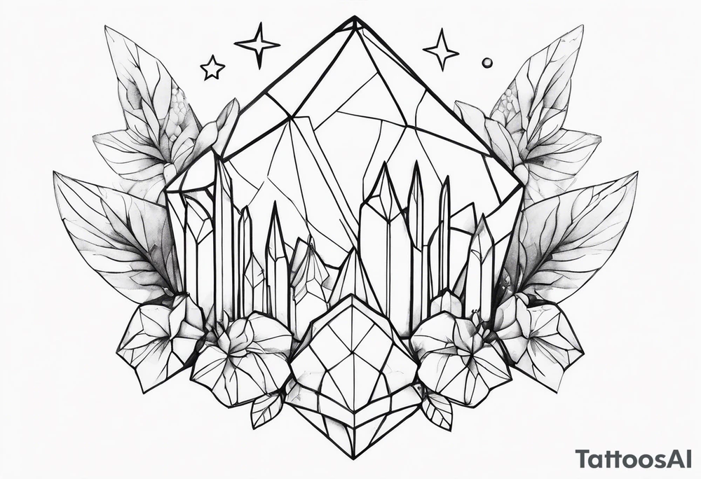 Crystal cluster with fairies tattoo idea