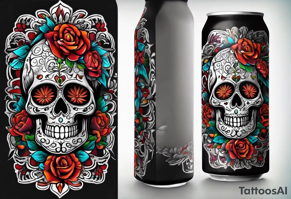 Mexico day of dead  man standing
 skeleton drink 4x6 cm tattoo idea