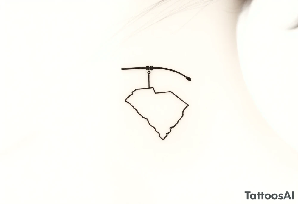 Fishing rod with South Carolina state dangling from it tattoo idea