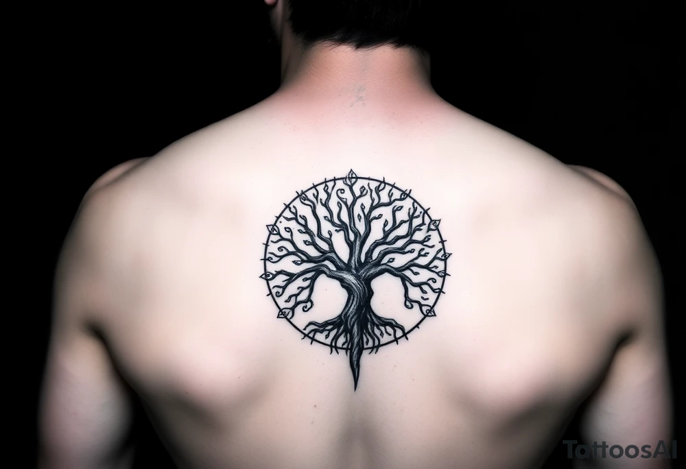 yggadrisl tree of life with circle tattoo idea