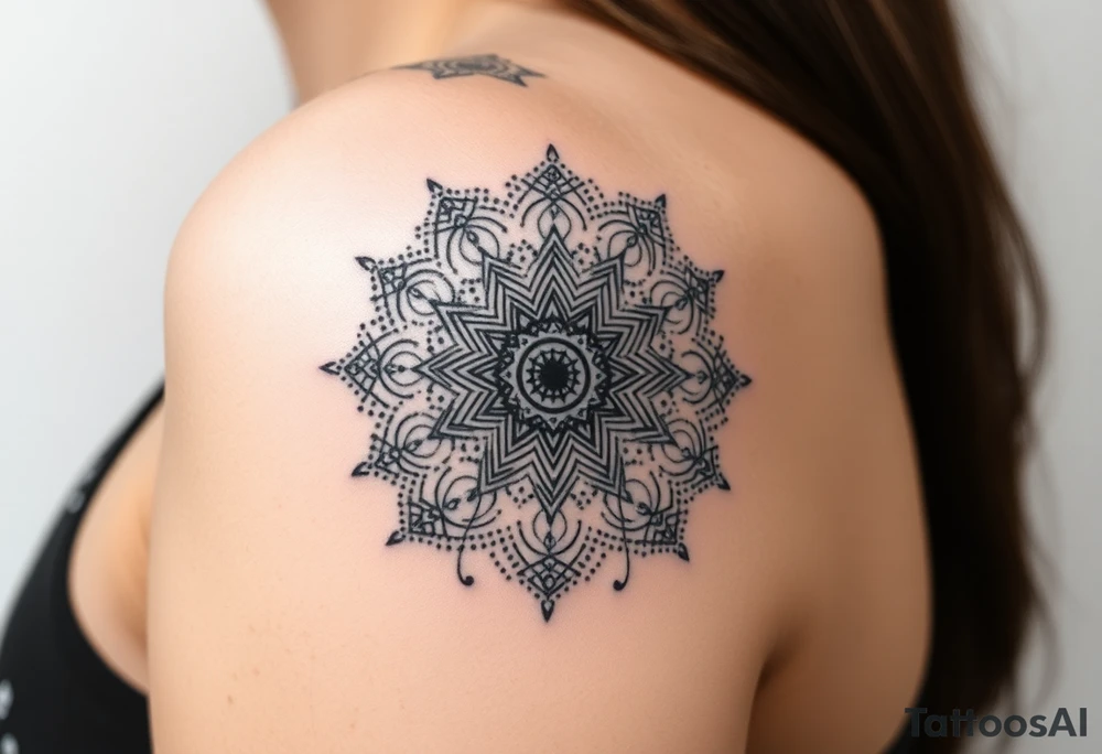 intricate mandala with sacred geometry and cosmic elements tattoo idea