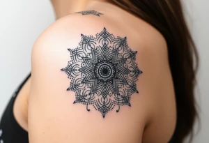 intricate mandala with sacred geometry and cosmic elements tattoo idea