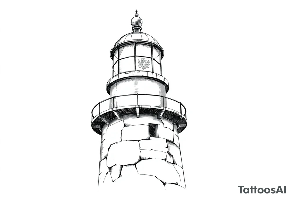 Lighthouse with coat of arms incorporated into the roof tattoo idea