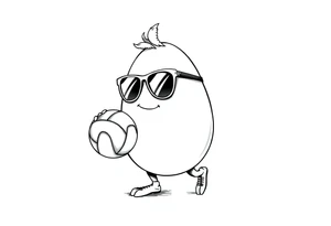 walking egg in sunglasses like lenons , holding a volleyball tattoo idea