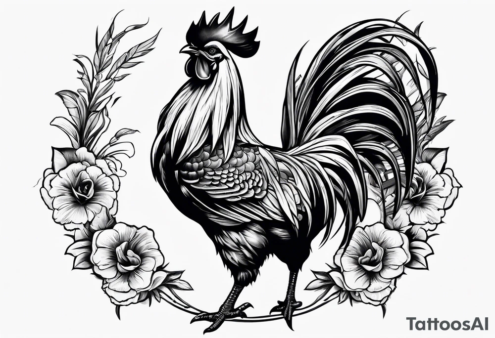 rooster holding machine gun tattoo idea