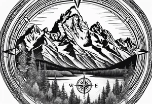 grand Teton mountains with compass tattoo idea
