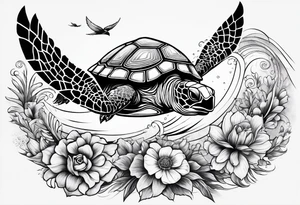 wave, turtle, flower, palm tattoo idea